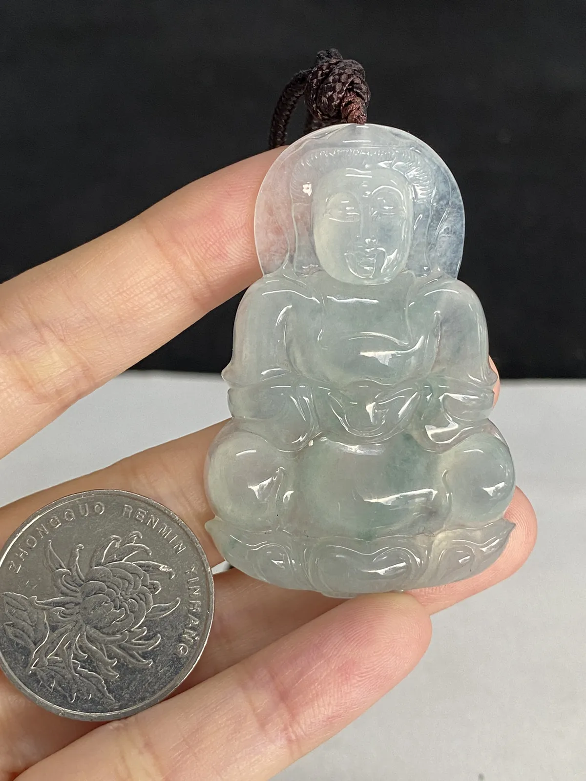 翡翠冰糯种绿色观音吊坠