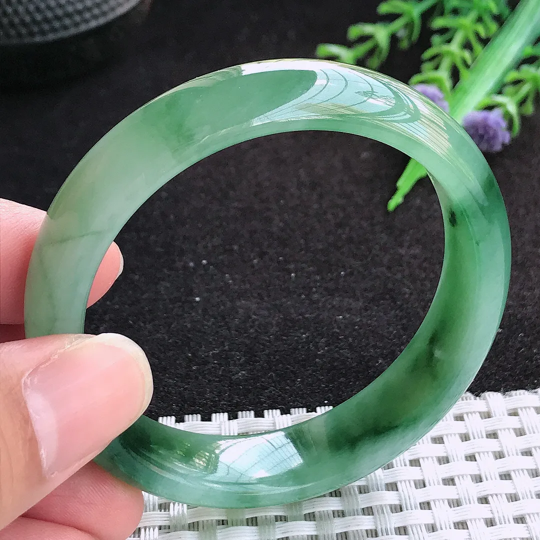 自然光52/13.6/7.2老坑冰胶水灵满绿手镯天然翡翠玉镯百搭女款