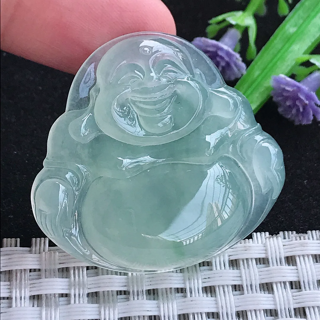 自然光34.6/37.6/7老坑冰种果冻胶冰晴一刀切大佛公吊坠天然翡翠玉坠挂件