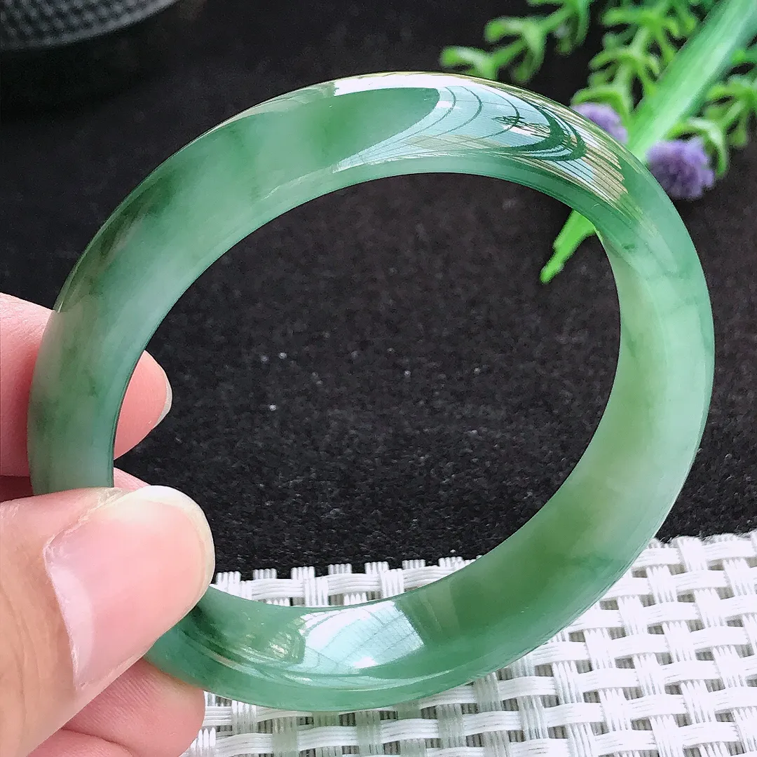 自然光52/13.6/7.2老坑冰胶水灵满绿手镯天然翡翠玉镯百搭女款