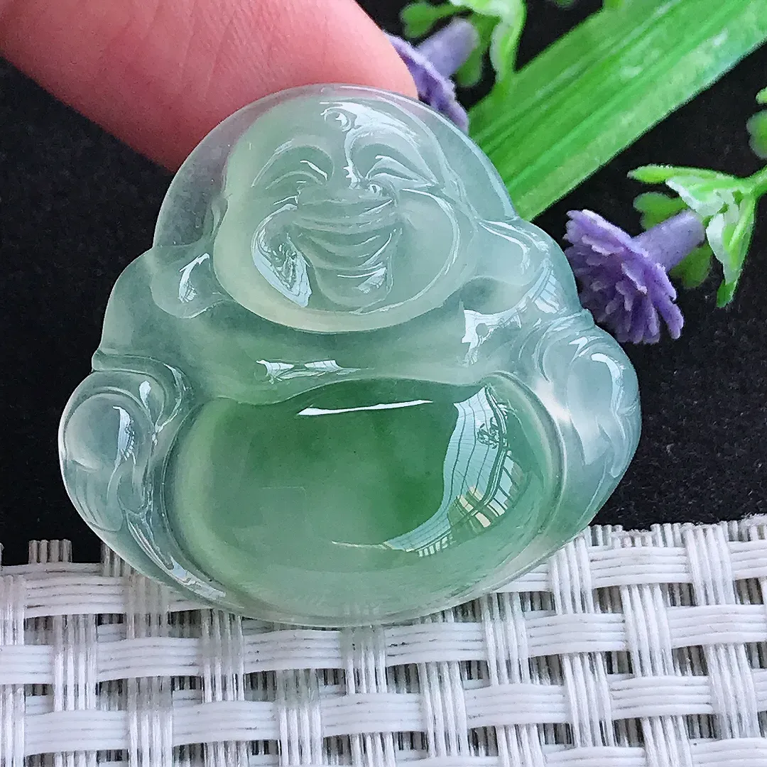 自然光31.5/34.2/7老坑冰种果冻胶冰阳绿佛公吊坠天然翡翠玉坠挂件