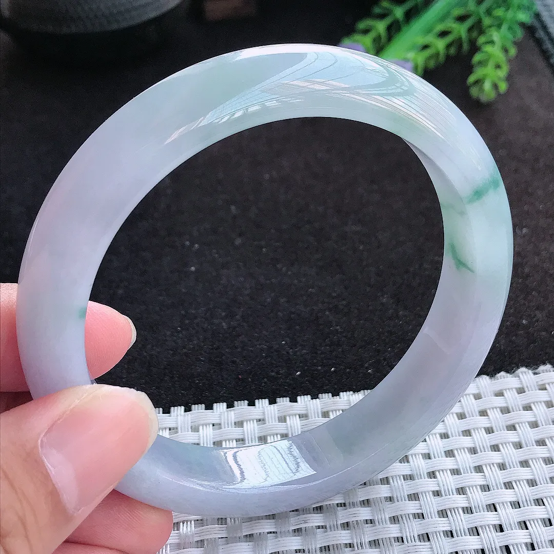 自然光62/12.9/8.7老坑冰胶果冻紫罗兰飘花手镯大圈口天然翡翠玉镯百搭女款