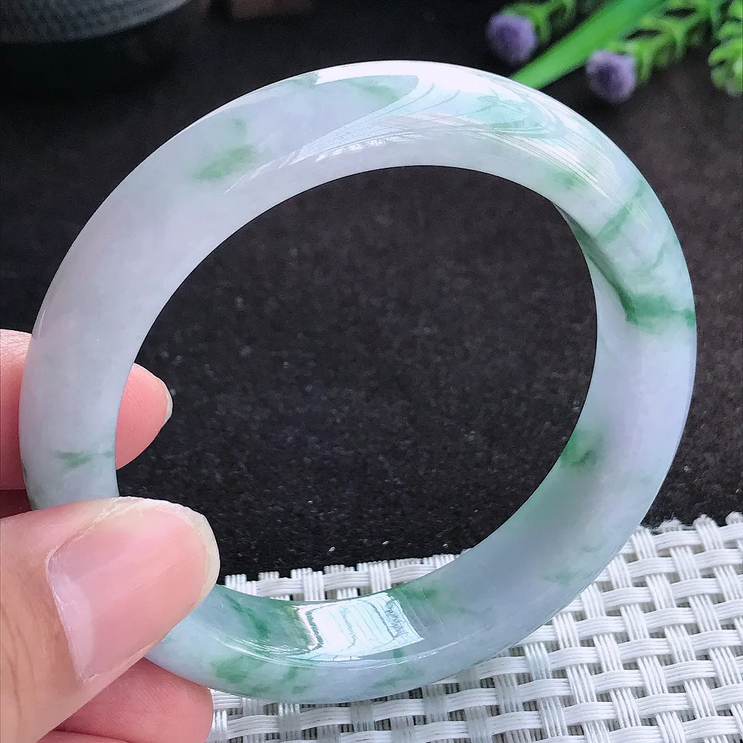 自然光56/13.2/8.5老坑冰胶果冻飘花手镯天然翡翠玉镯百搭女款