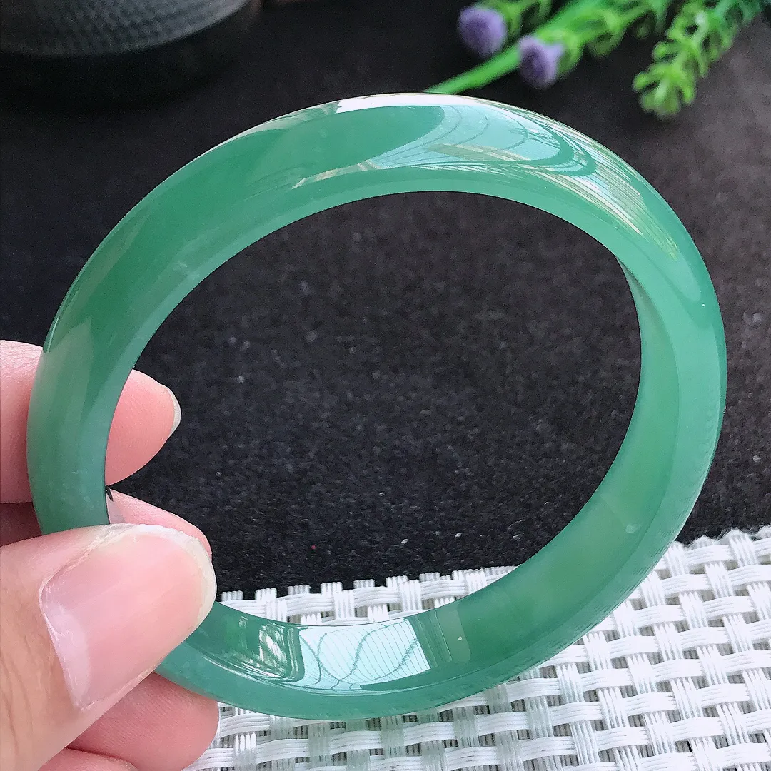 自然光58/11.7/7.2老坑冰胶果冻满色天空蓝手镯天然翡翠玉镯百搭女款