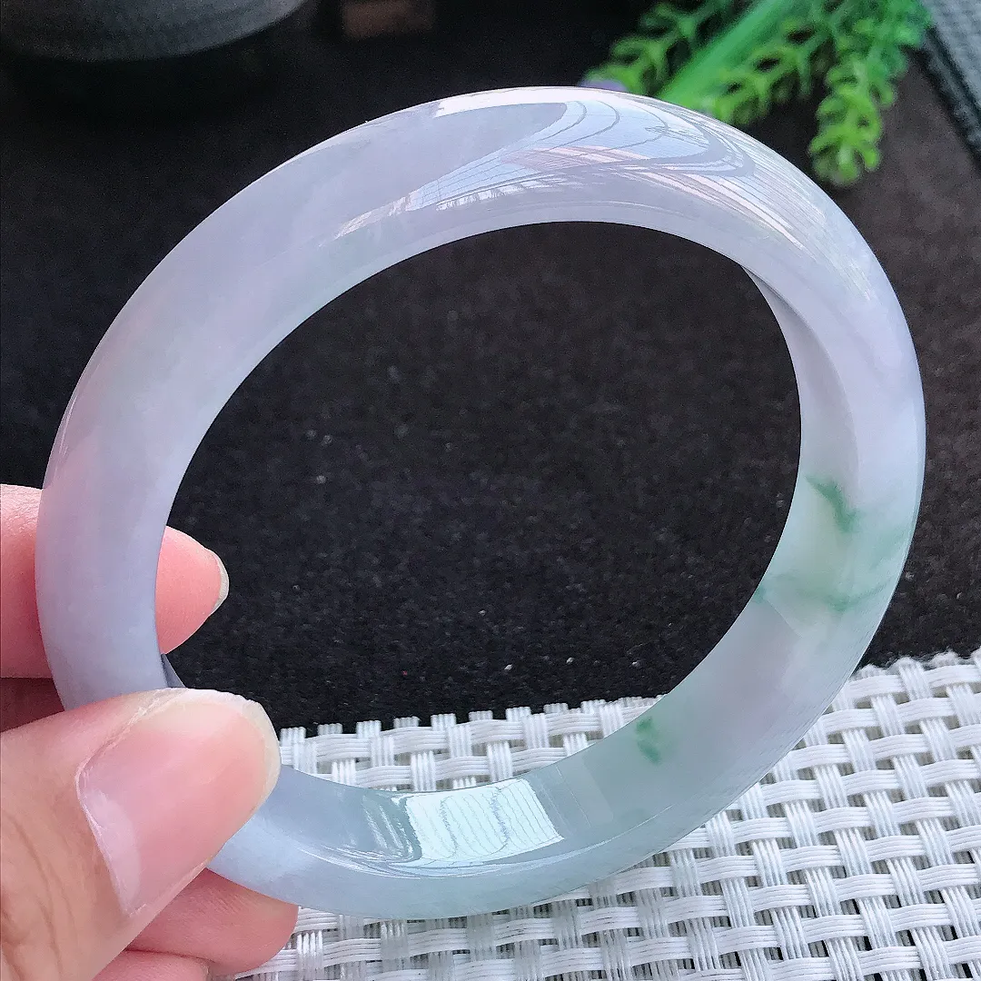自然光62/12.9/8.7老坑冰胶果冻紫罗兰飘花手镯大圈口天然翡翠玉镯百搭女款