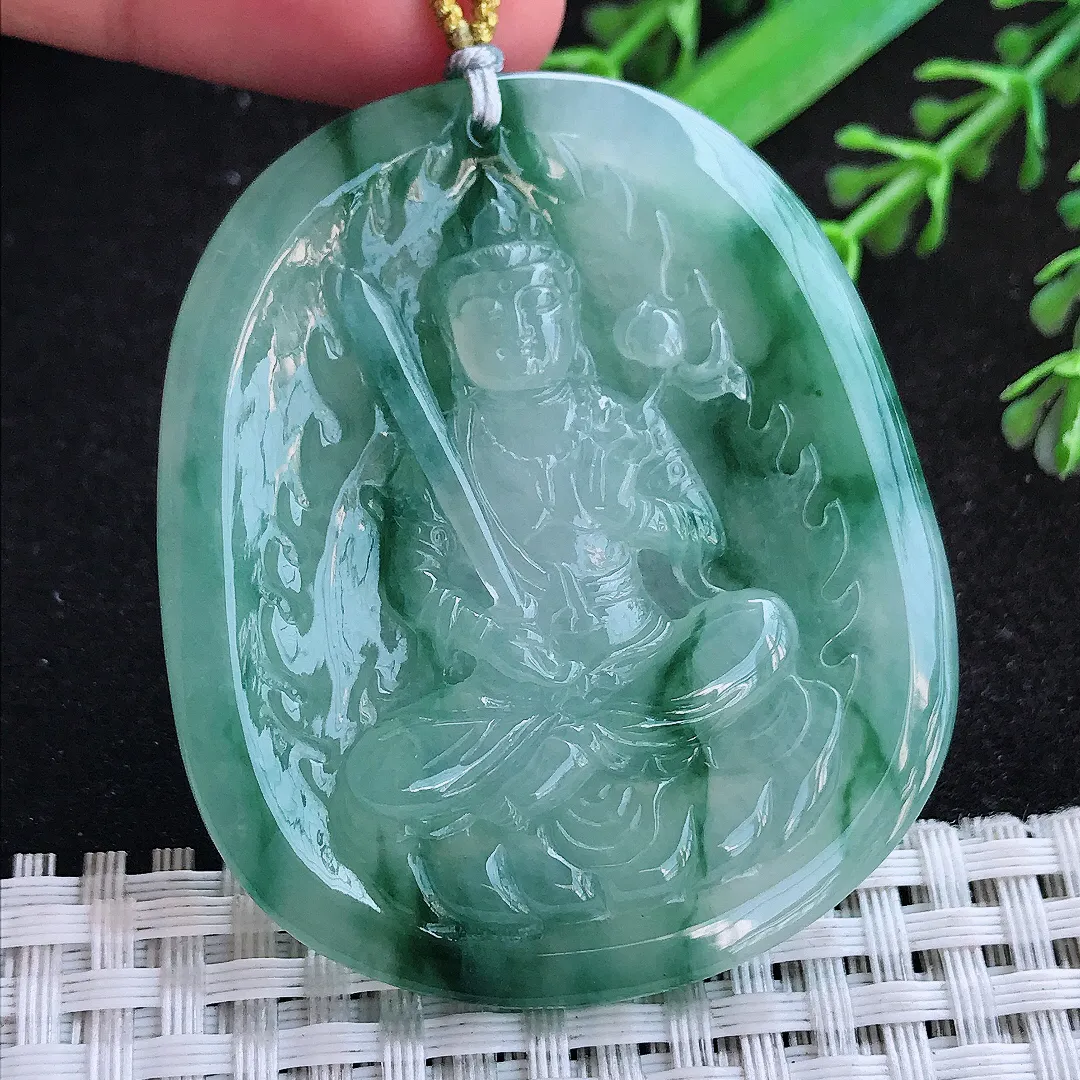 自然光53.8/45.7/5.6老坑冰胶果冻飘花虚空藏菩萨吊坠天然翡翠玉坠挂件