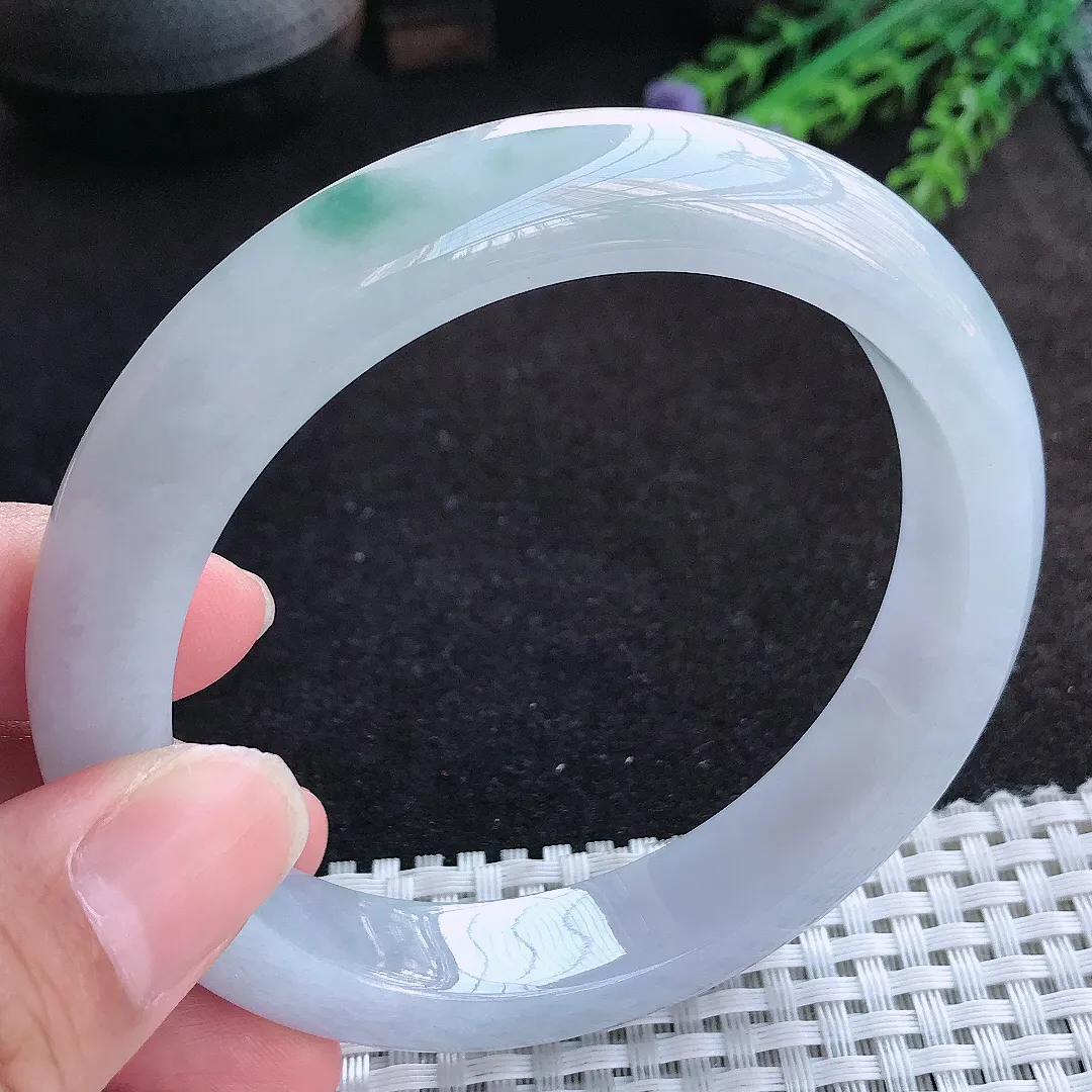 自然光62.5/12.3/9.6老坑冰胶果冻紫色飘花大圈口手镯天然翡翠玉镯百搭女款