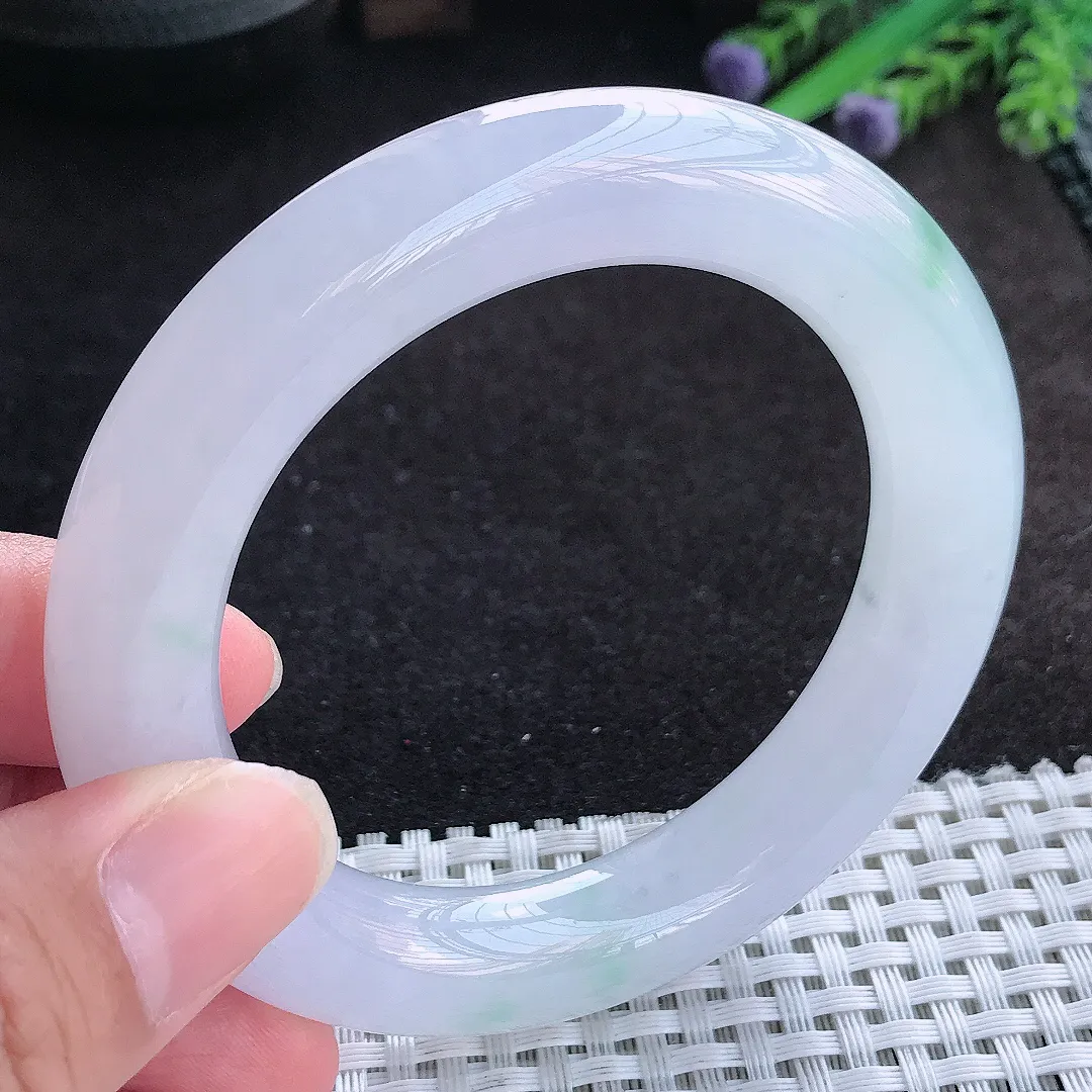 自然光54.5/11.6/11.9老坑冰胶果冻冰飘花胖圆条手镯天然翡翠玉镯百搭女款