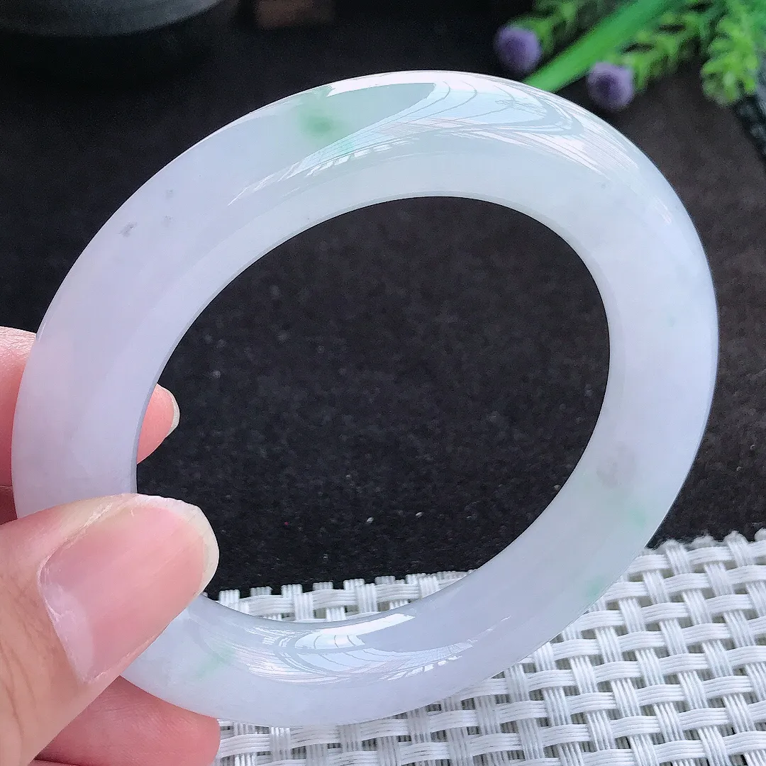 自然光54.5/11.6/11.9老坑冰胶果冻冰飘花胖圆条手镯天然翡翠玉镯百搭女款
