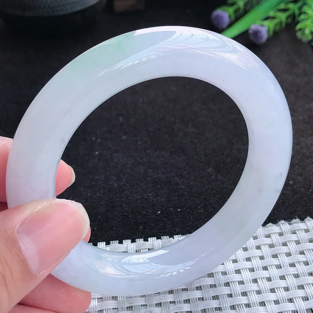 自然光54.5/11.6/11.9老坑冰胶果冻冰飘花胖圆条手镯天然翡翠玉镯百搭女款
