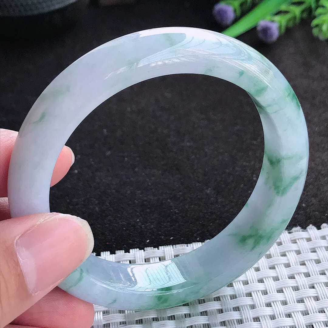 自然光56/13.2/8.5老坑冰胶果冻飘花手镯天然翡翠玉镯百搭女款