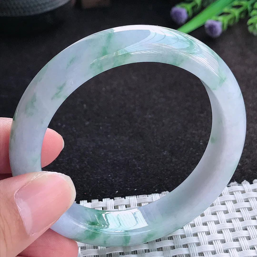 自然光56/13.2/8.5老坑冰胶果冻飘花手镯天然翡翠玉镯百搭女款