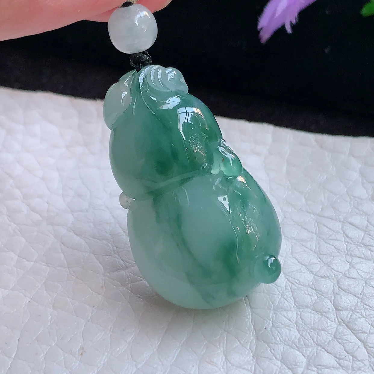 lz实拍33*19.3*12.3缅甸翡翠冰飘花葫芦吊坠 饱满福禄双全玉坠