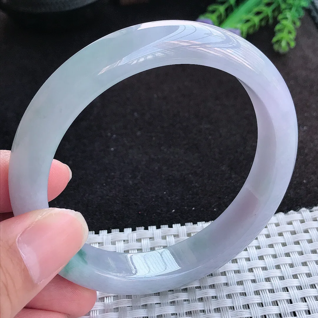 自然光62/12.9/8.7老坑冰胶果冻紫罗兰飘花手镯大圈口天然翡翠玉镯百搭女款