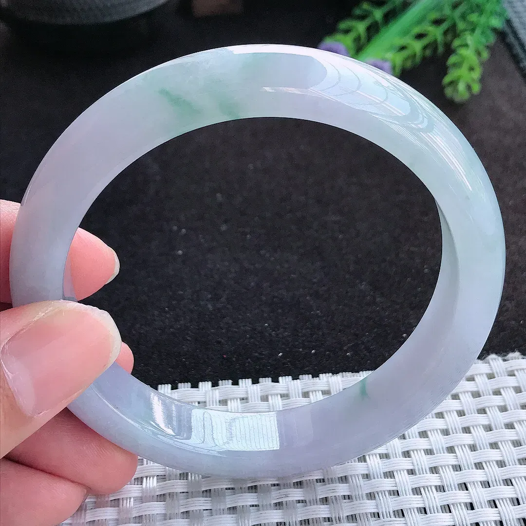 自然光62/12.9/8.7老坑冰胶果冻紫罗兰飘花手镯大圈口天然翡翠玉镯百搭女款