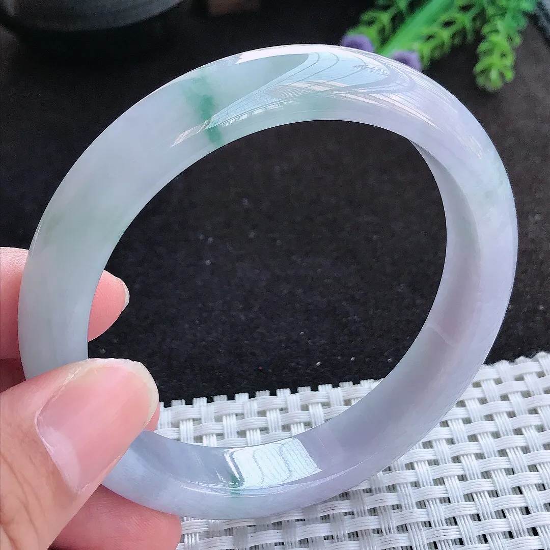自然光62/12.9/8.7老坑冰胶果冻紫罗兰飘花手镯大圈口天然翡翠玉镯百搭女款