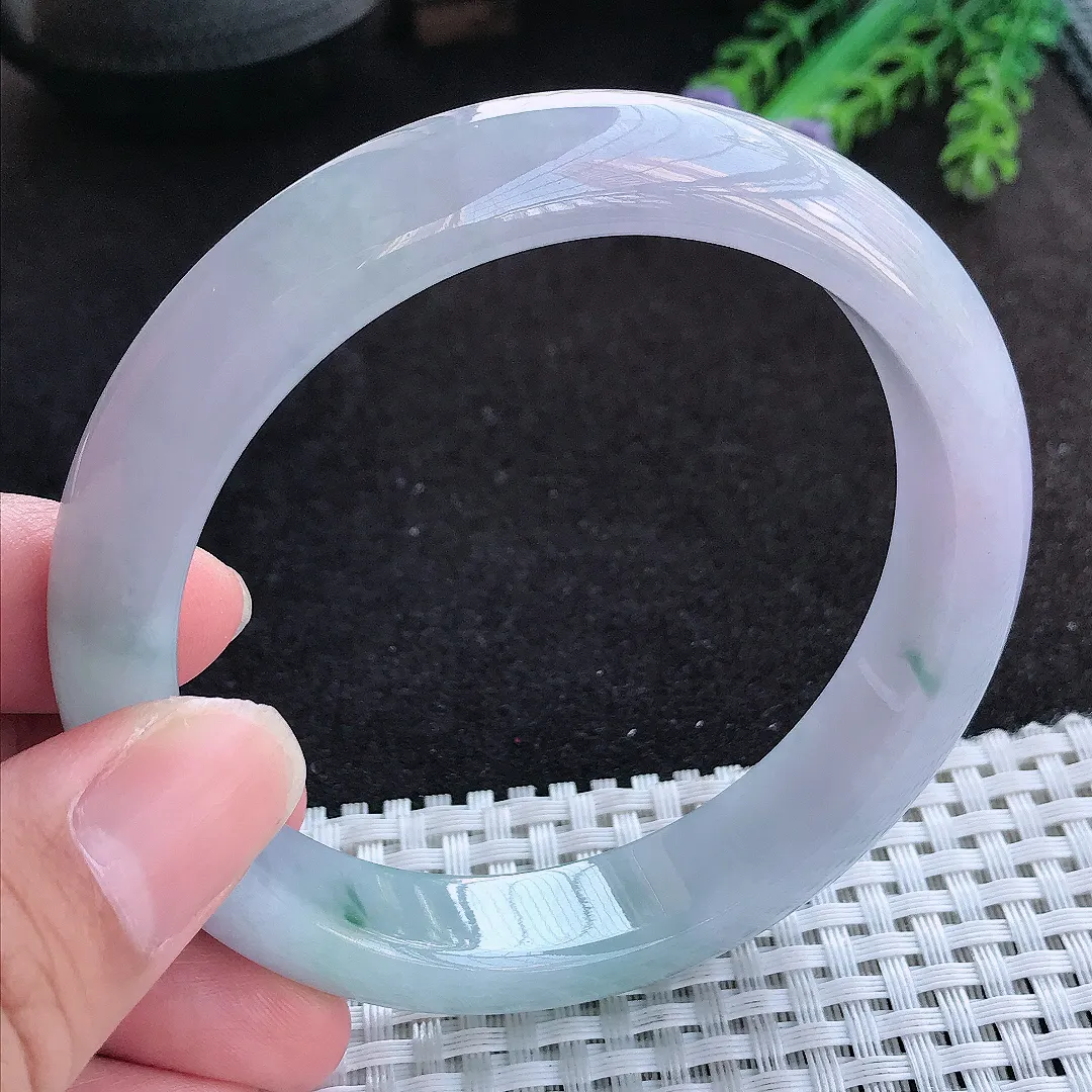 自然光62/12.9/8.7老坑冰胶果冻紫罗兰飘花手镯大圈口天然翡翠玉镯百搭女款