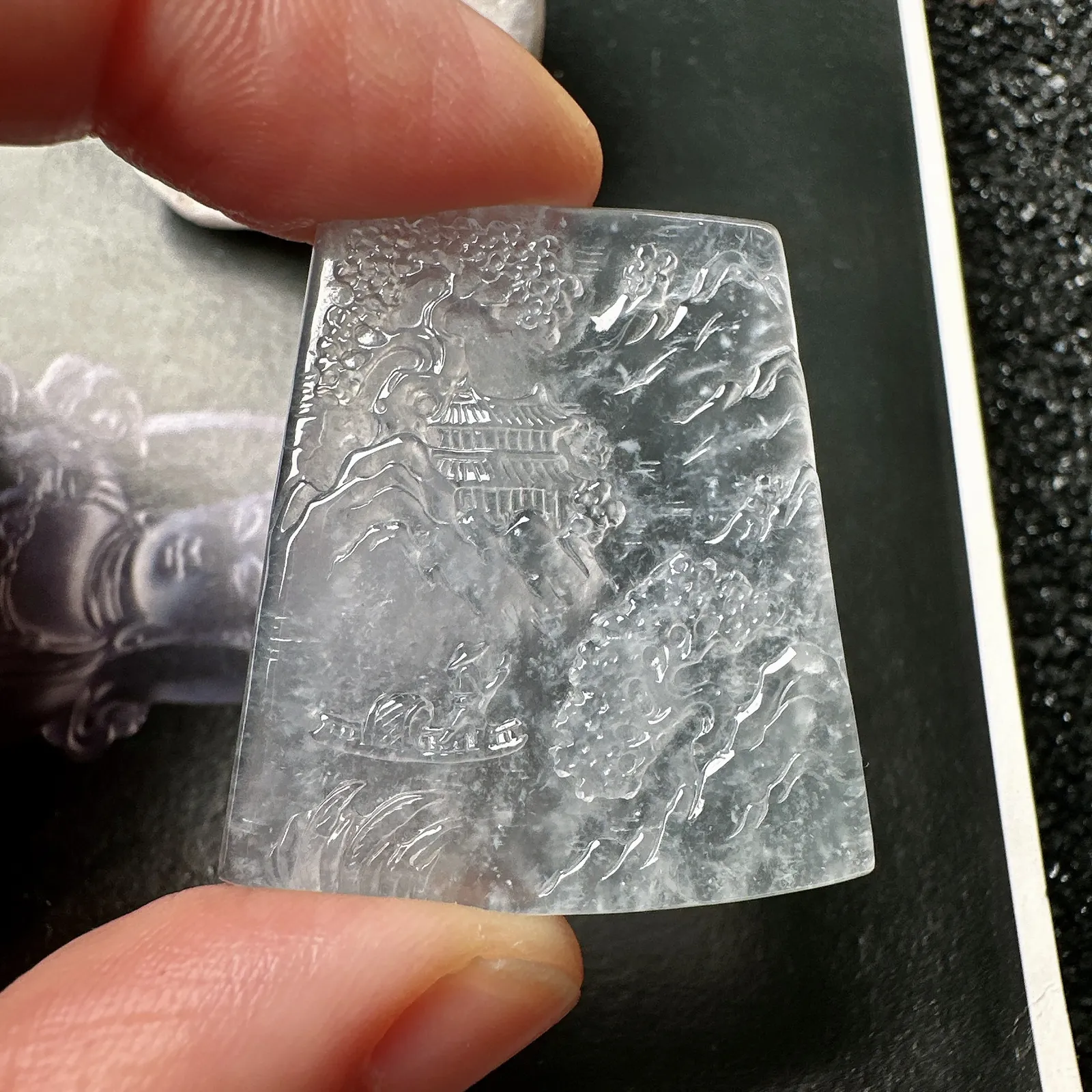 【玻璃种山水】种地很不错，冰感十足，通透度好，画面感强烈，稀有的好山水