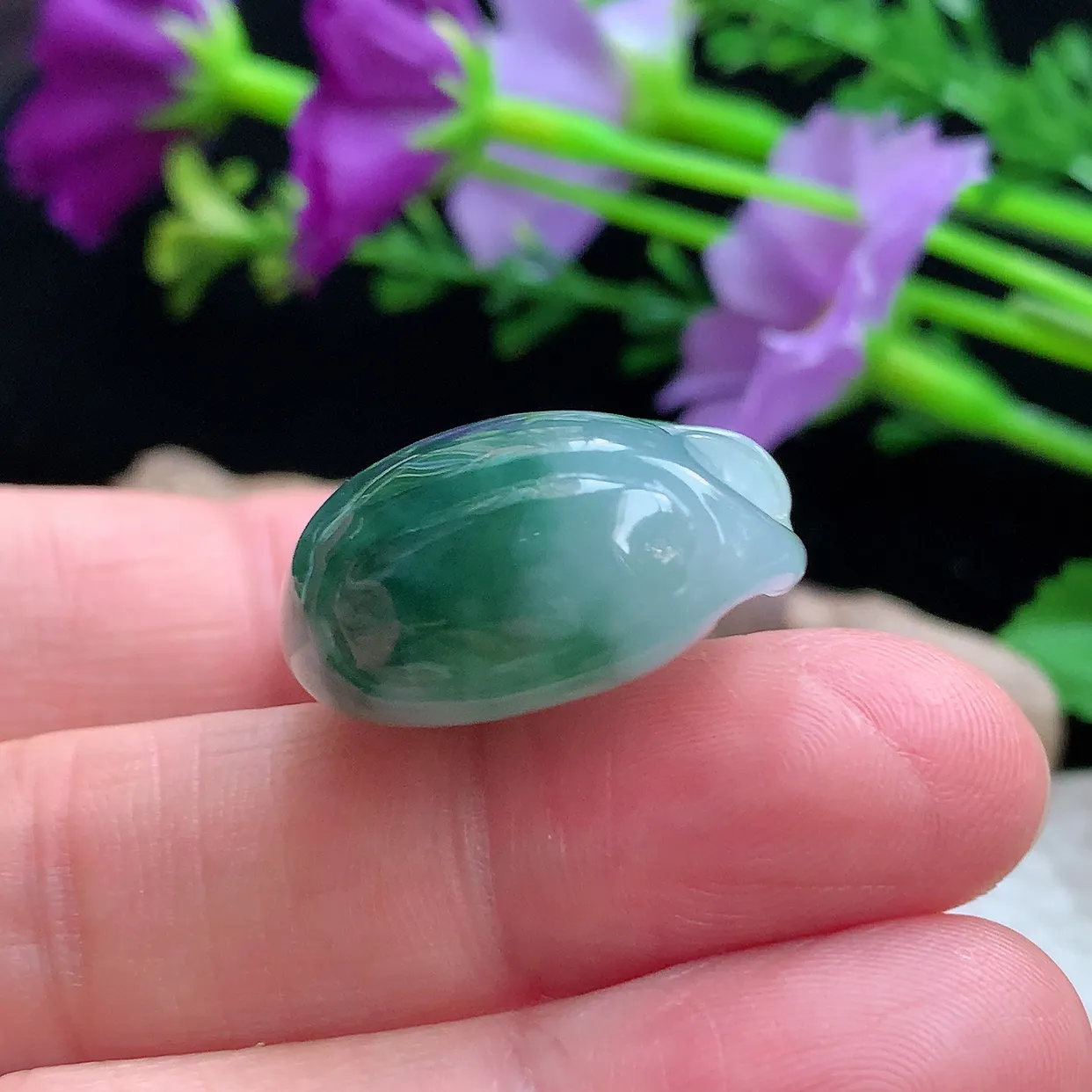 lz实拍38.5*23*12.3缅甸翡翠冰飘花竹节吊坠 节节高升招财进宝金蟾玉坠