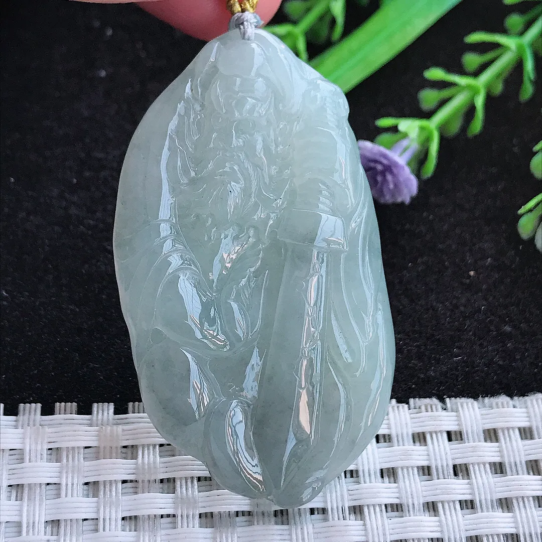 自然光51.2/29.2/5.8老坑冰胶果冻乌鸡飘花钟馗吊坠天然翡翠玉坠挂件