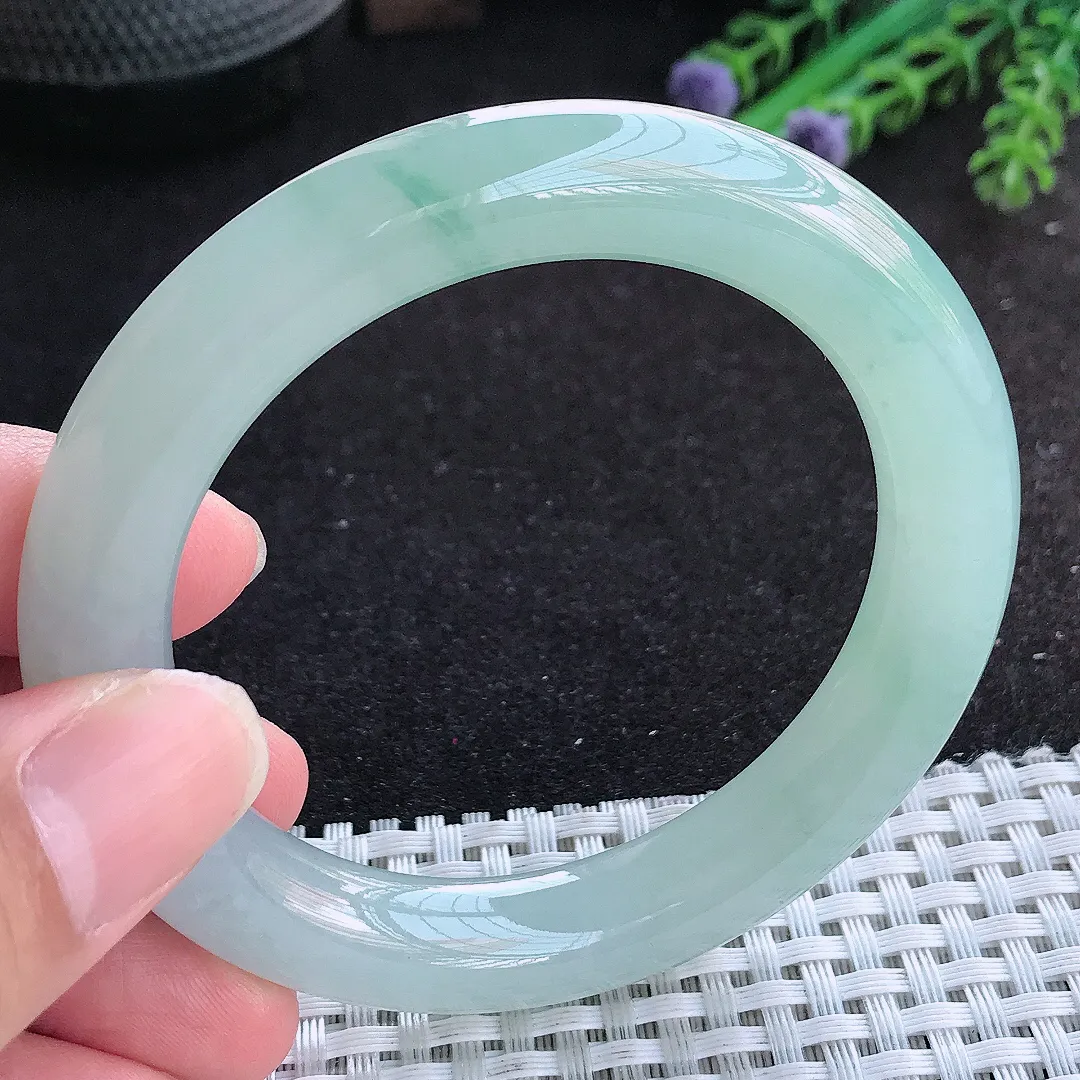 自然光54/10.3/10.5老坑冰胶果冻冰晴飘花圆条手镯天然翡翠玉镯百搭女款