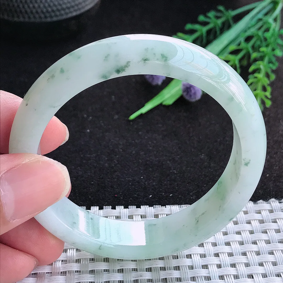 自然光54/12.9/7.7老坑精美冰润飘花手镯天然翡翠玉镯百搭女款