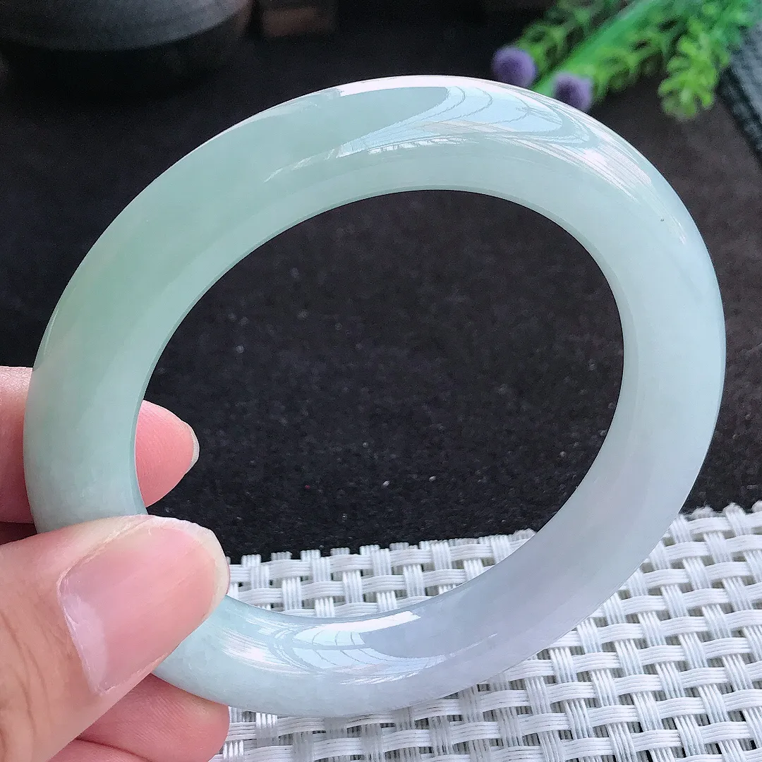 自然光56/11.9/11.2老坑秀气冰润天空蓝圆条手镯天然翡翠玉镯百搭女款