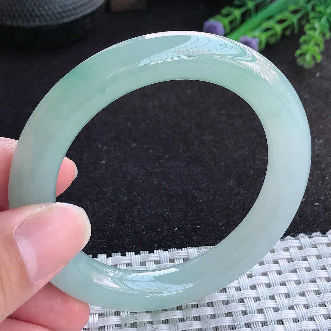 自然光54/10.3/10.5老坑冰胶果冻冰晴飘花圆条手镯天然翡翠玉镯百搭女款