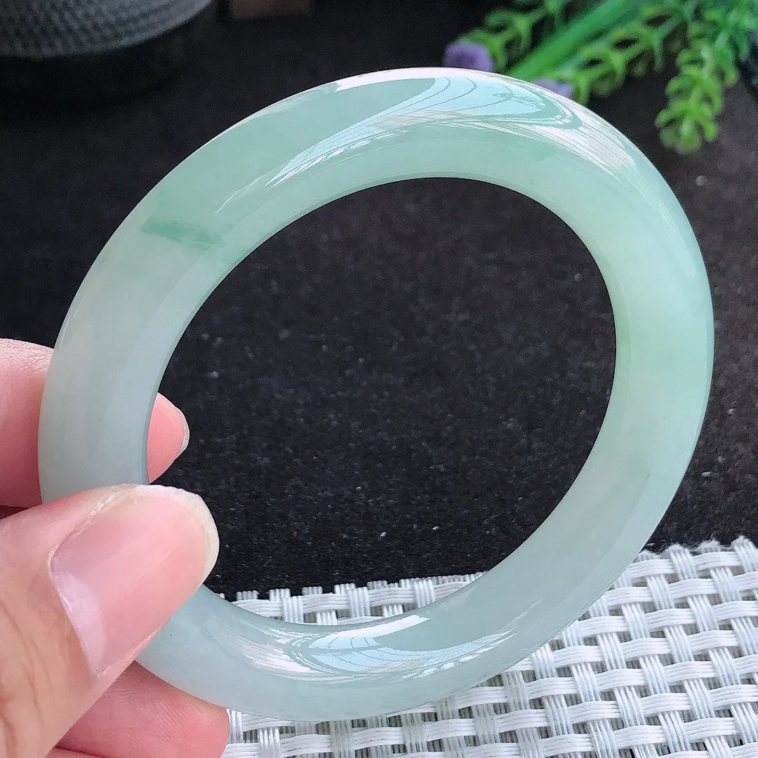 自然光54/10.3/10.5老坑冰胶果冻冰晴飘花圆条手镯天然翡翠玉镯百搭女款