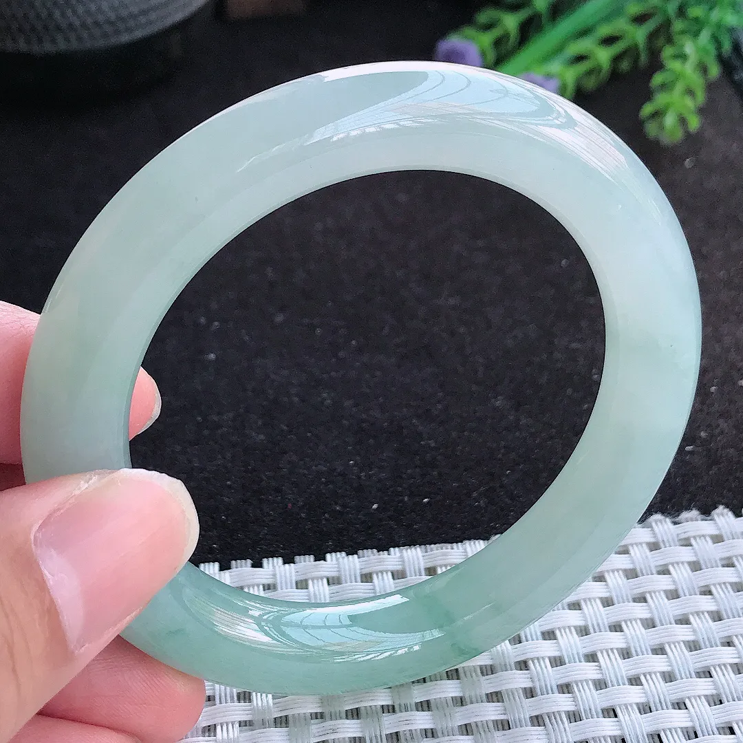 自然光54/10.3/10.5老坑冰胶果冻冰晴飘花圆条手镯天然翡翠玉镯百搭女款