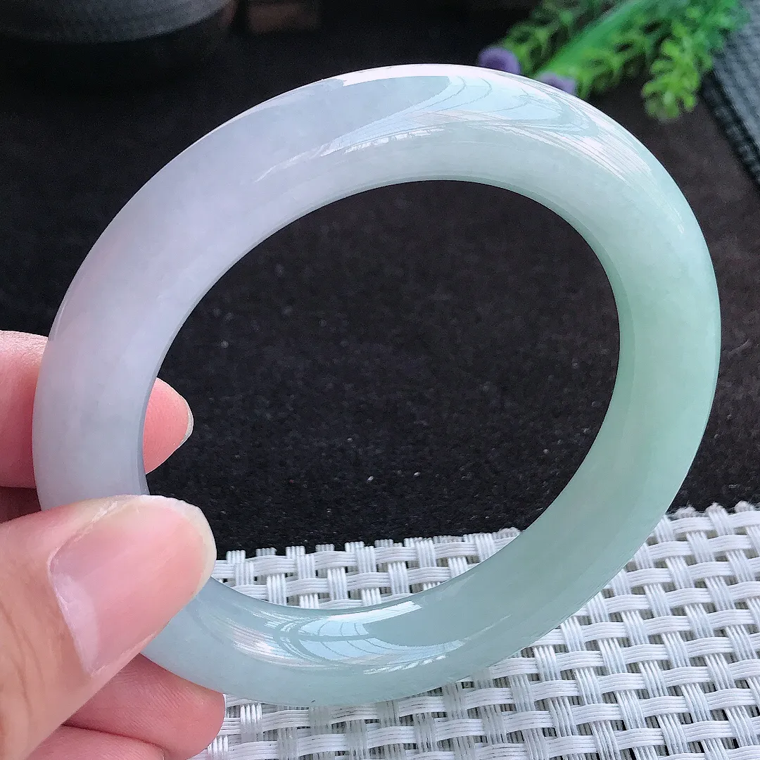 自然光56/11.9/11.2老坑秀气冰润天空蓝圆条手镯天然翡翠玉镯百搭女款