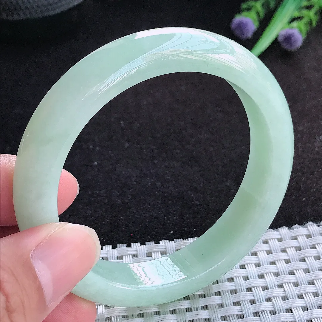 自然光55/12.6/8.3老坑秀气冰润冰晴绿手镯天然翡翠玉镯百搭女款