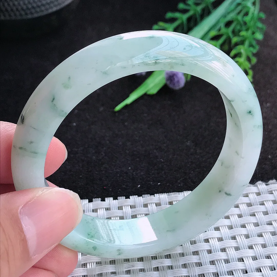 自然光54/12.9/7.7老坑精美冰润飘花手镯天然翡翠玉镯百搭女款