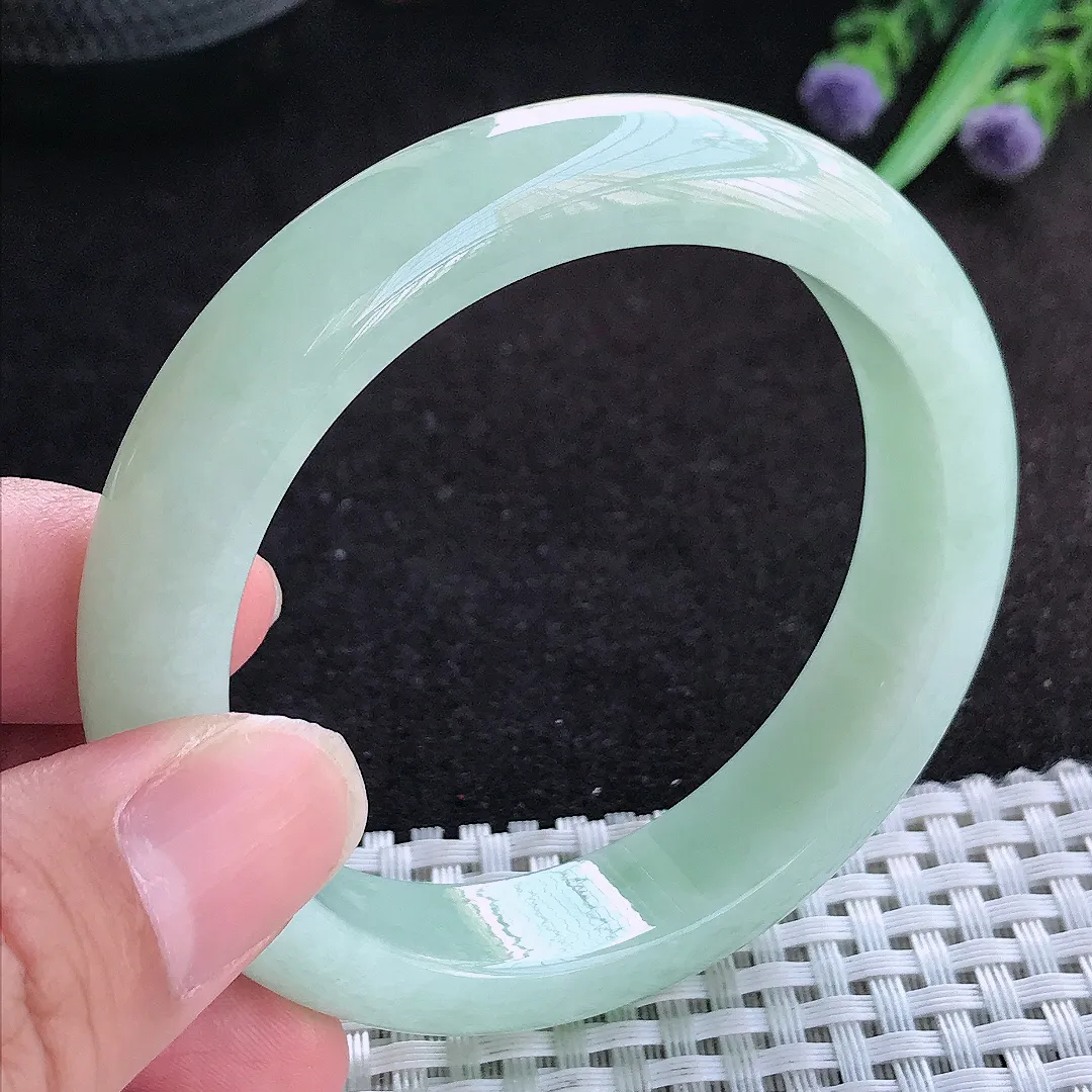 自然光55/12.6/8.3老坑秀气冰润冰晴绿手镯天然翡翠玉镯百搭女款