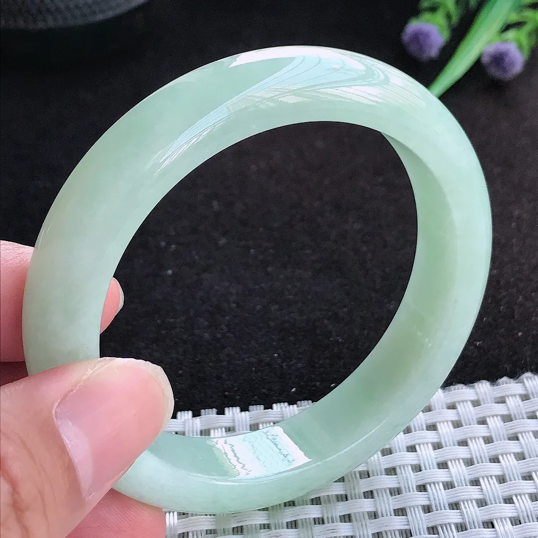 自然光55/12.6/8.3老坑秀气冰润冰晴绿手镯天然翡翠玉镯百搭女款