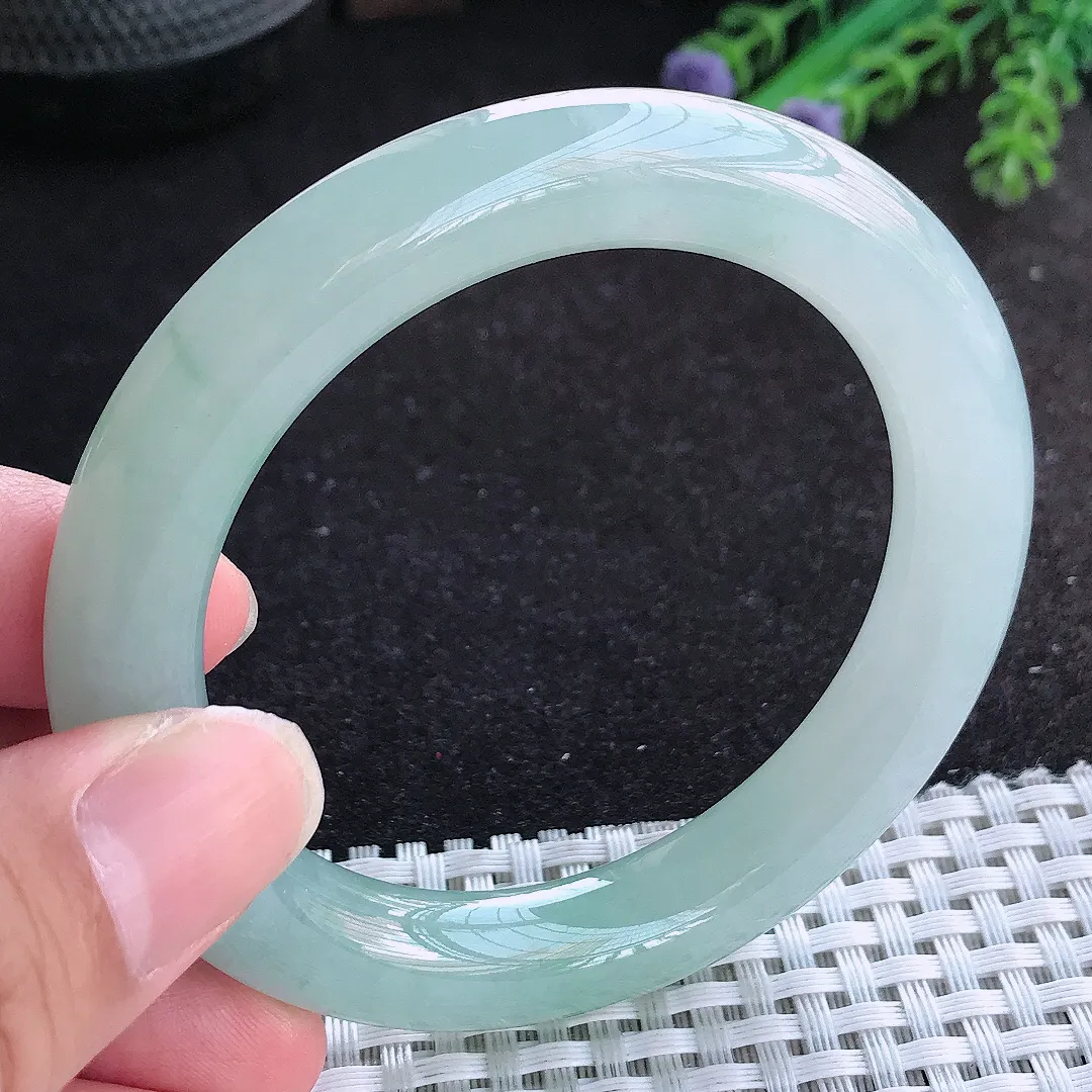 自然光54/10.3/10.5老坑冰胶果冻冰晴飘花圆条手镯天然翡翠玉镯百搭女款