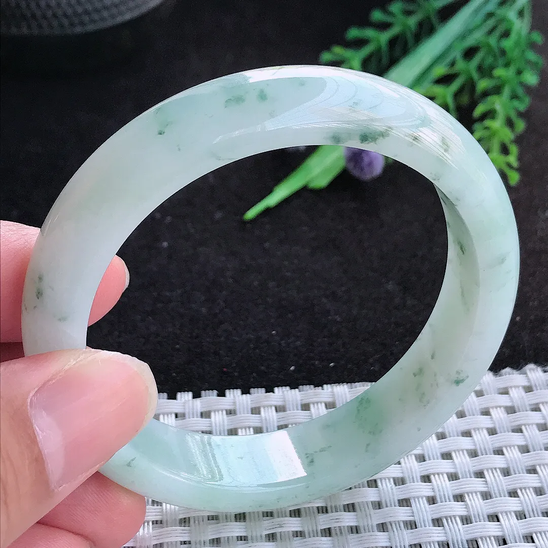 自然光54/12.9/7.7老坑精美冰润飘花手镯天然翡翠玉镯百搭女款