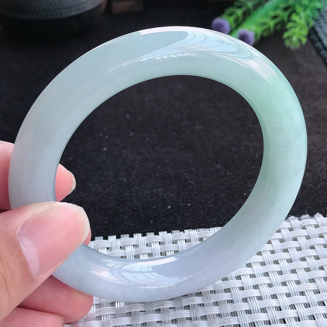 自然光56/11.9/11.2老坑秀气冰润天空蓝圆条手镯天然翡翠玉镯百搭女款