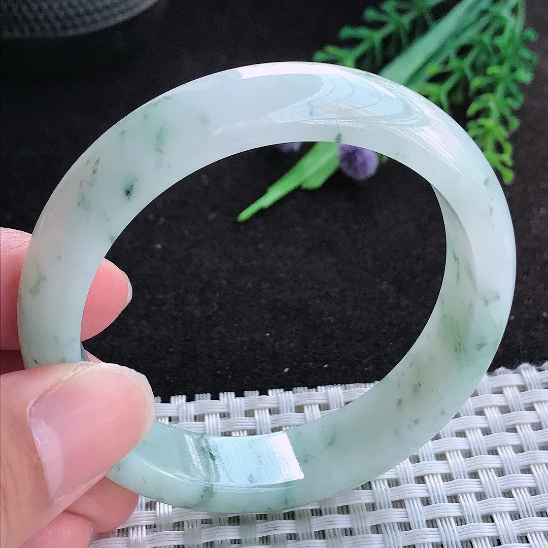 自然光54/12.9/7.7老坑精美冰润飘花手镯天然翡翠玉镯百搭女款