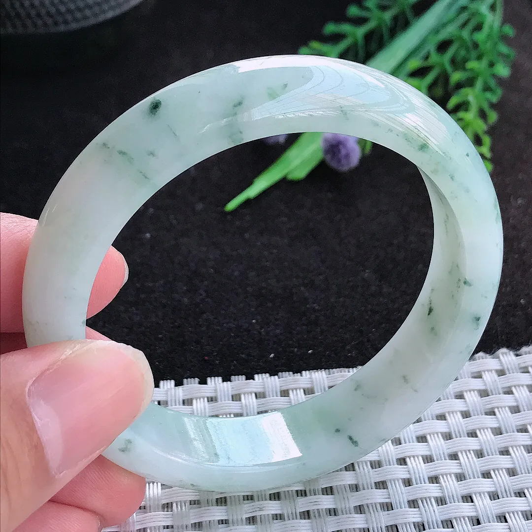 自然光54/12.9/7.7老坑精美冰润飘花手镯天然翡翠玉镯百搭女款