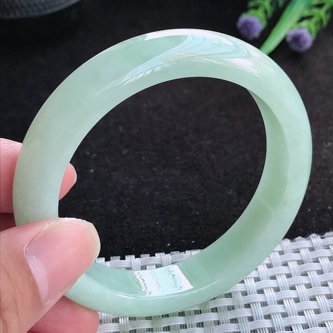 自然光55/12.6/8.3老坑秀气冰润冰晴绿手镯天然翡翠玉镯百搭女款