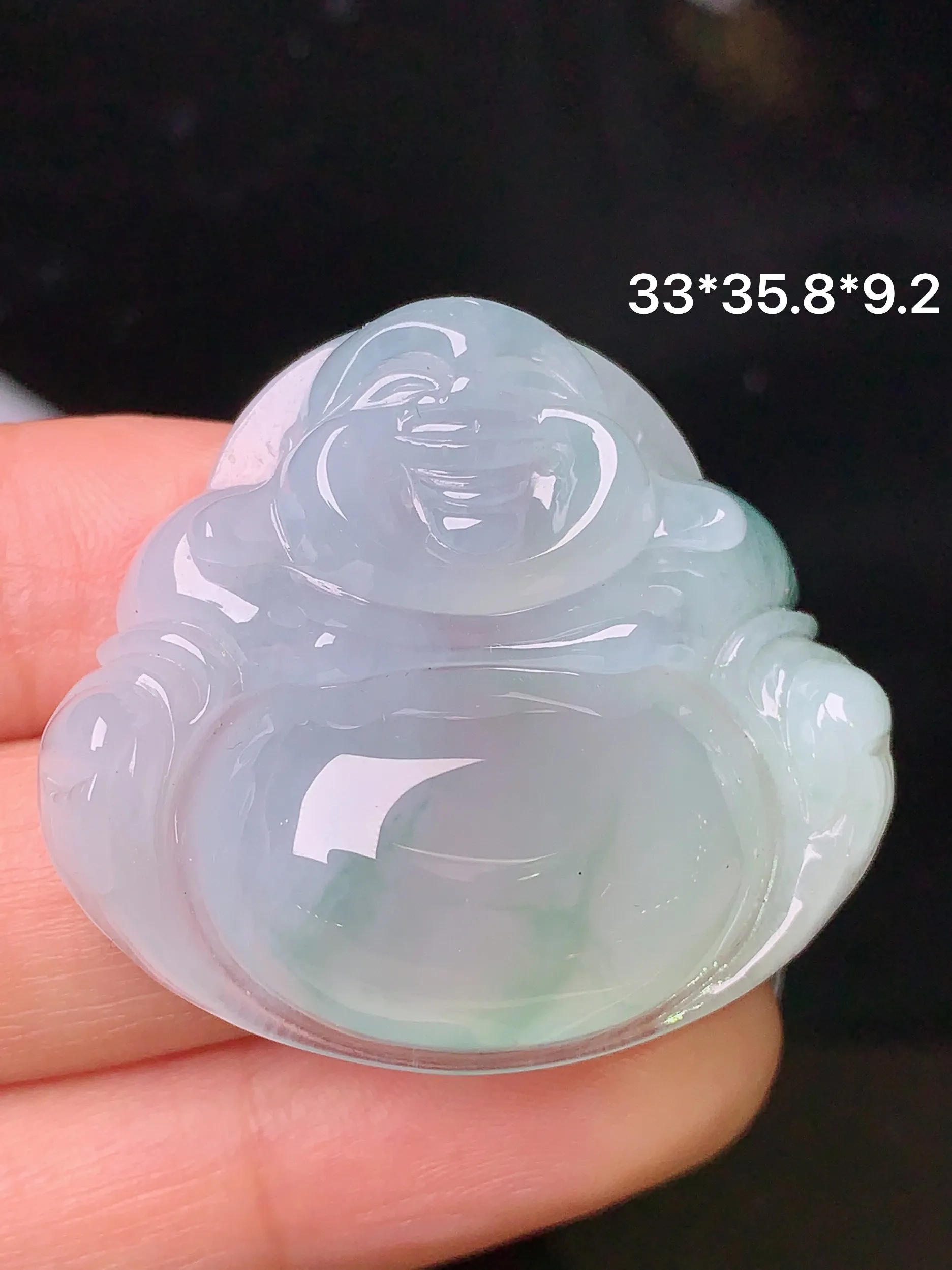 冰种佛公吊坠 玉质细腻 色泽清新艳丽 整体尺寸33*35.8*9.2