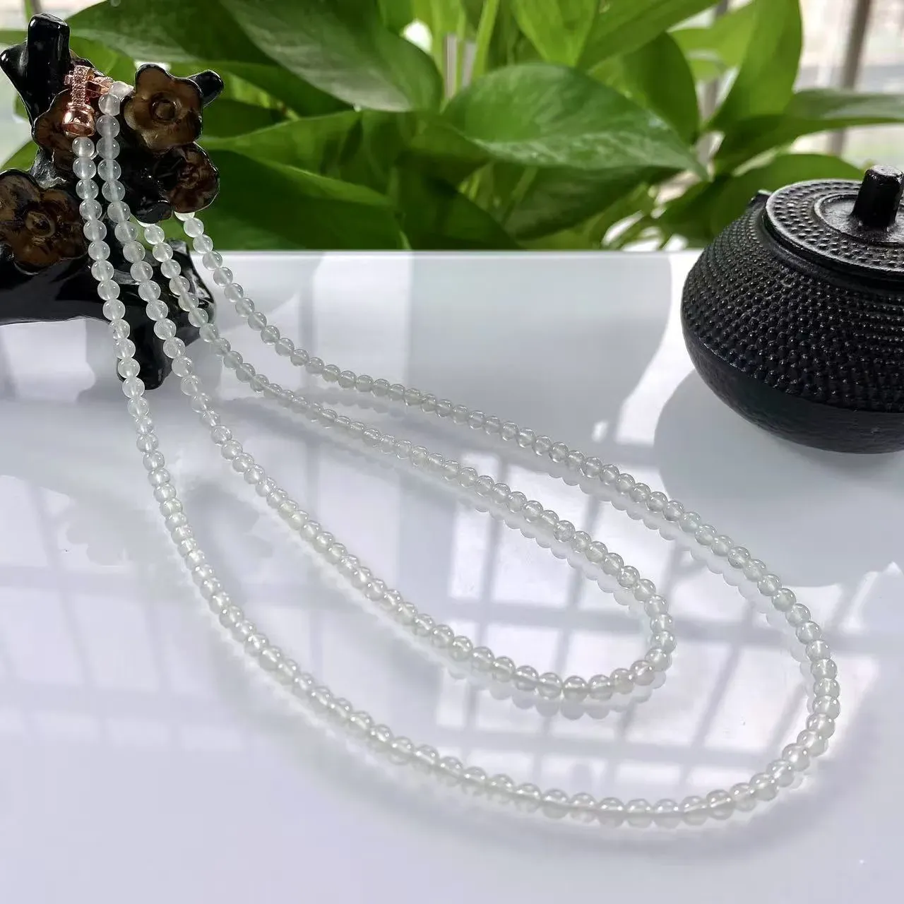 缅甸天然翡翠A货，卡3.7高冰种起光起胶小米珠小圆珠项链手链，尺寸：3.7mm/200颗，长度710mm，重量：18.21g