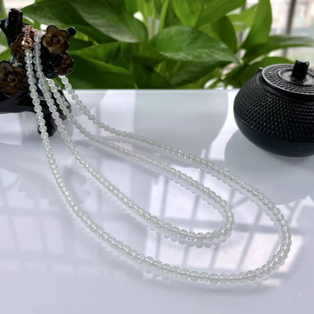 缅甸天然翡翠A货，卡3.7高冰种起光起胶小米珠小圆珠项链手链，尺寸：3.7mm/200颗，长度710mm，重量：18.21g