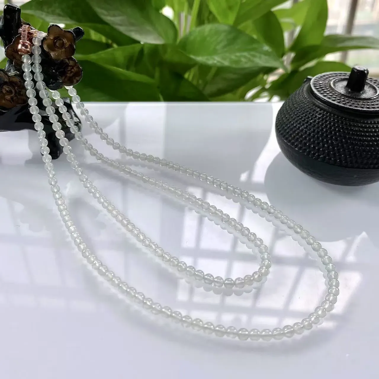 缅甸天然翡翠A货，卡3.7高冰种起光起胶小米珠小圆珠项链手链，尺寸：3.7mm/200颗，长度710mm，重量：18.21g