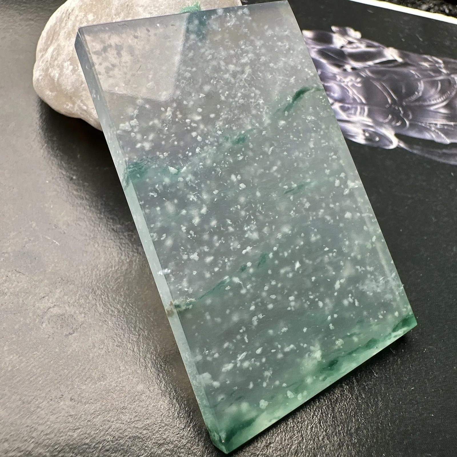 【冰种飘花无事牌】老坑雪花棉，种地优秀，质地细腻冰润，通透感上乘，冰胶俱佳
