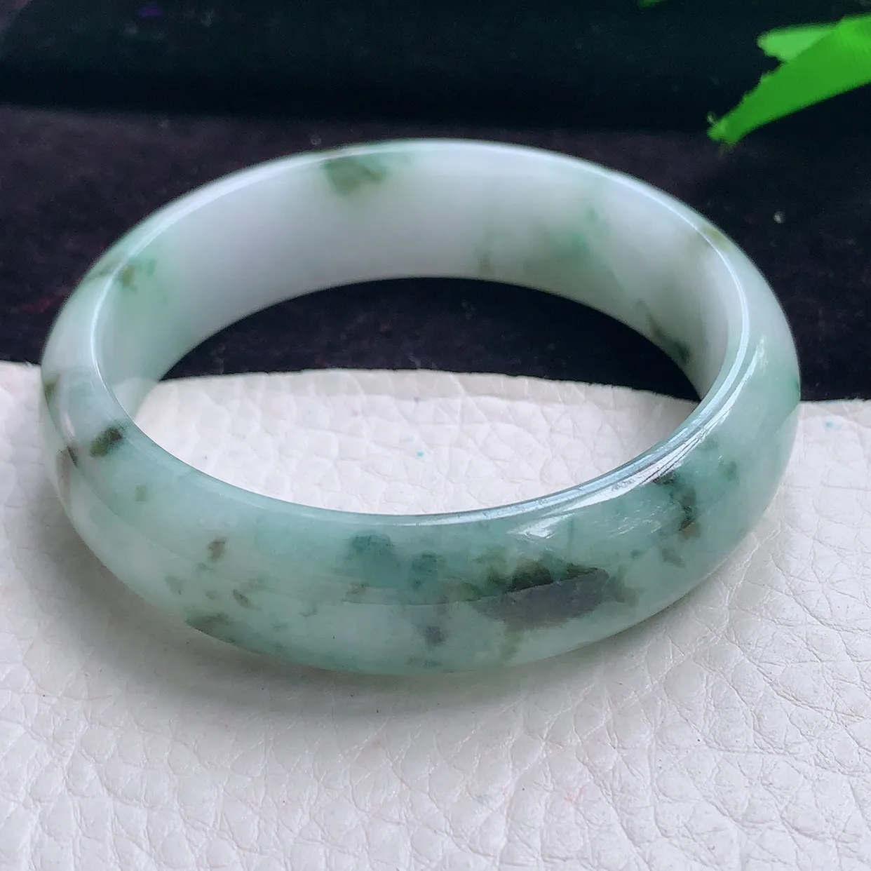 pj实拍55*15.6*6.8轮胎镯 飘花正圈平安镯 缅甸翡翠玉手镯 珠宝宽边玉手环