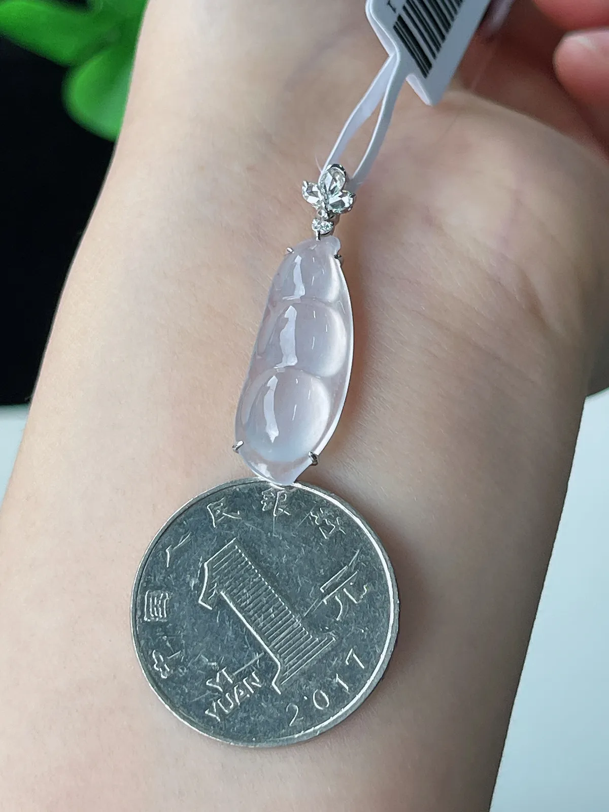18k金翡翠玻璃种白色四季豆