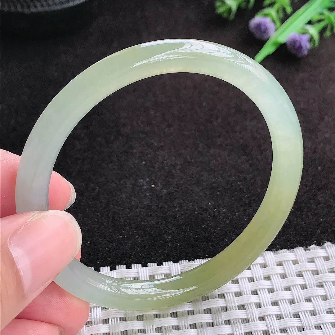 自然光53.5/7.2老坑冰胶果冻冰黄黄翡细条手镯缅甸翡翠玉镯圆条