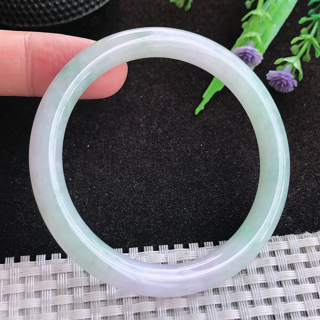 自然光53.5/7.8/8老坑秀气冰润月光白圆条手镯缅甸翡翠玉镯手环